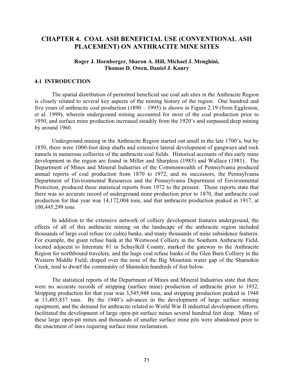 Chapter 4. Coal Ash Beneficial Use (Conventional Ash Placement) on Anthracite Mine Sites