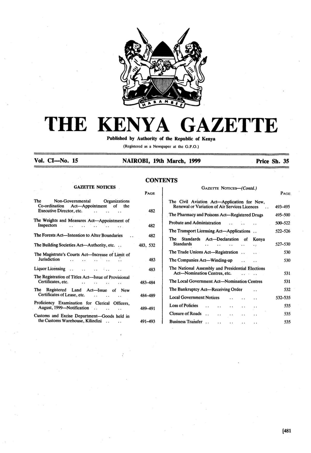 THE KENYA GAZETTE Published by Authority of the Republic of Kenya