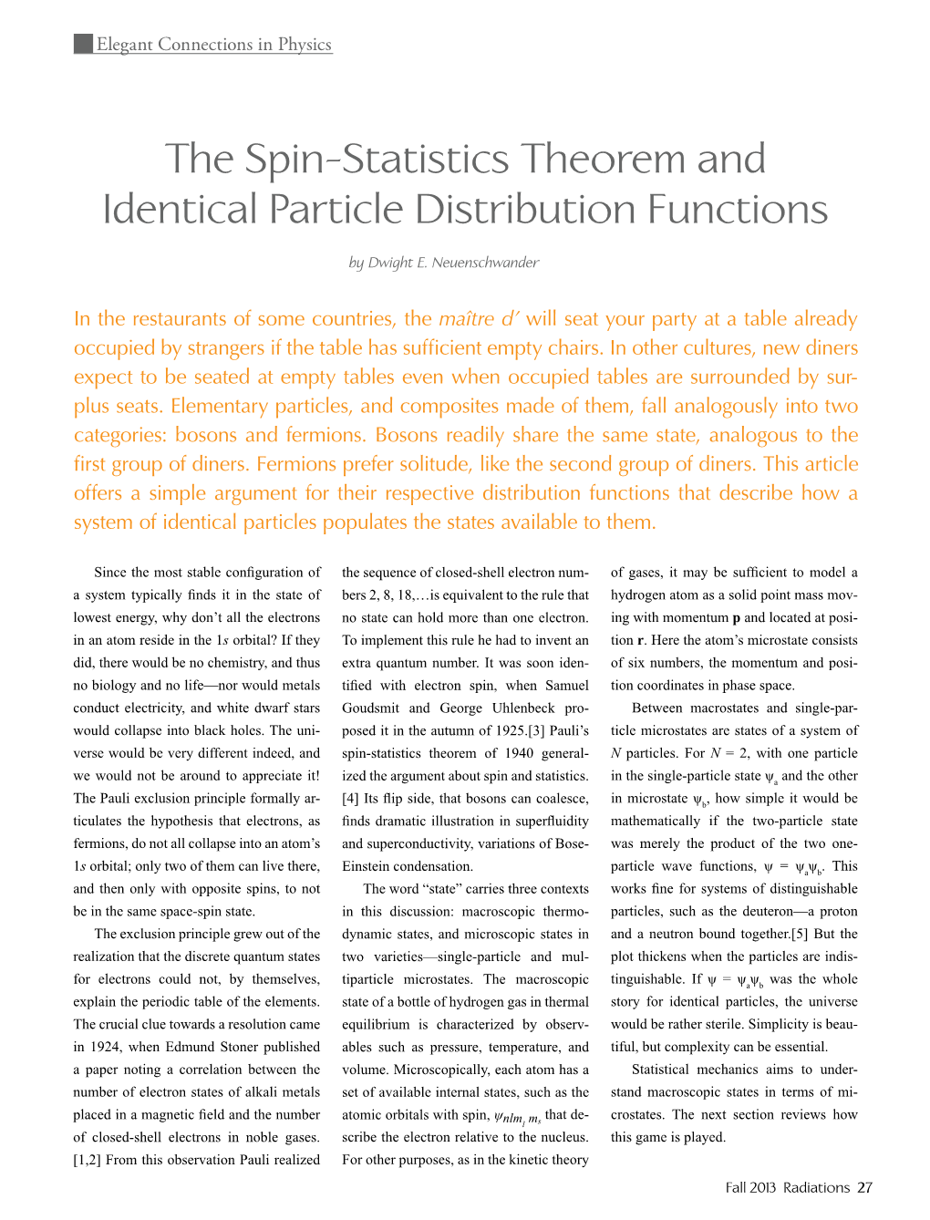 The Spin-Statistics Theorem and Identical Particle Distribution Functions