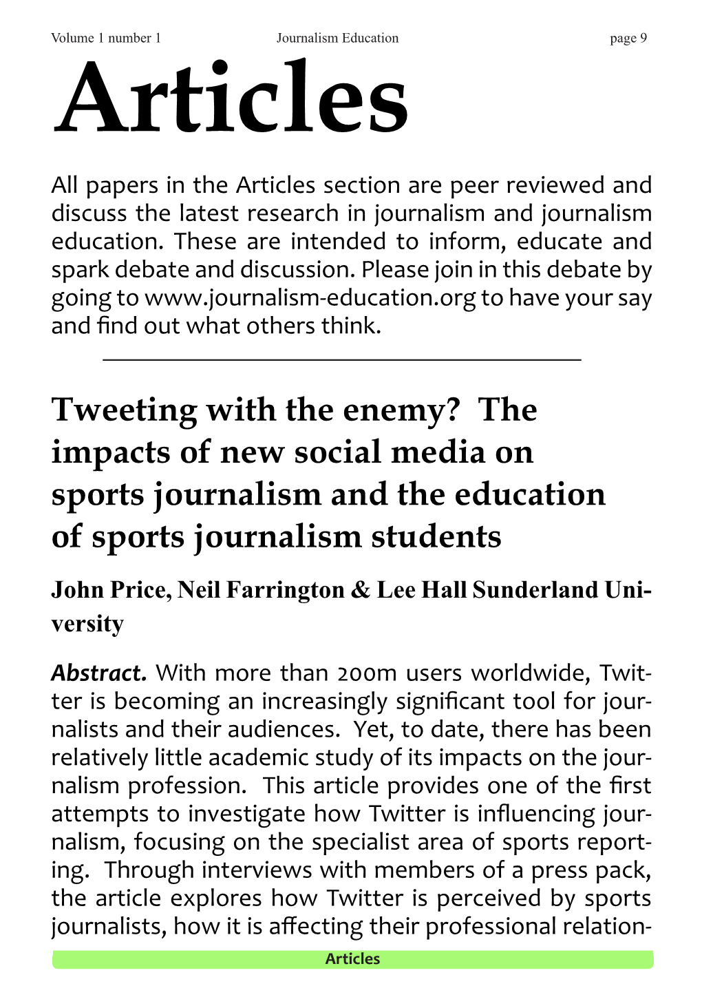 Tweeting with the Enemy? the Impacts of New Social Media on Sports Journalism and the Education of Sports Journalism St