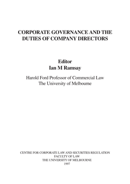 Corporate Governance and the Duties of Company Directors