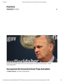 Eye on Governor Bid, Corcoran Hires Former Trump, Scott Pollster