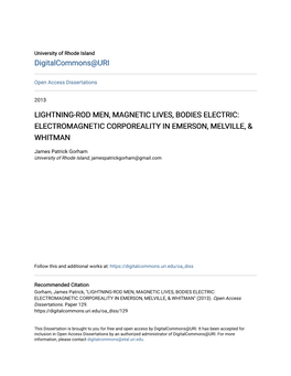 Lightning-Rod Men, Magnetic Lives, Bodies Electric: Electromagnetic Corporeality in Emerson, Melville, & Whitman