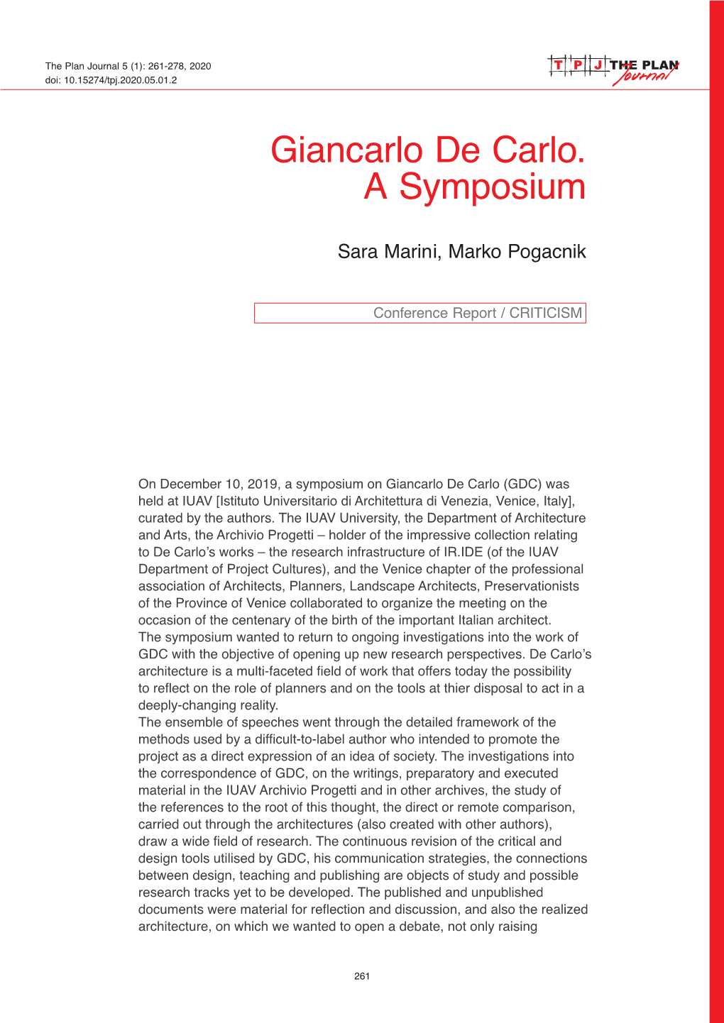 Giancarlo De Carlo. a Symposium