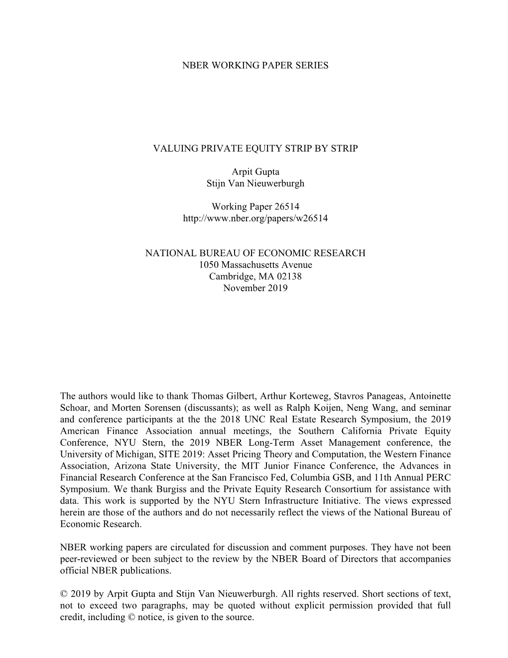 Nber Working Paper Series Valuing Private Equity Strip