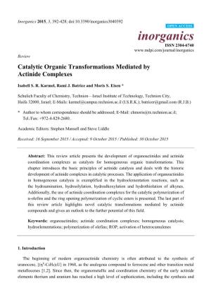 Catalytic Organic Transformations Mediated by Actinide Complexes
