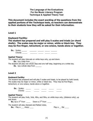 The Language of the Evaluations for the Music Literacy Program Technique & Applied Theory Test