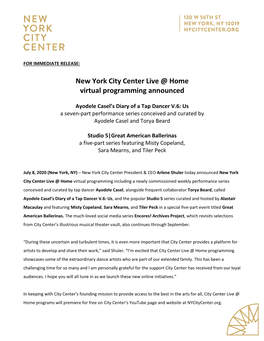 New York City Center Live @ Home Virtual Programming Announced