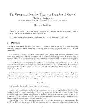 The Unexpected Number Theory and Algebra of Musical Tuning Systems Or, Several Ways to Compute the Numbers 5,7,12,19,22,31,41,53, and 72