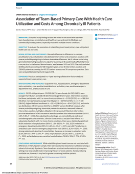 Association of Team-Based Primary Care with Health Care Utilization and Costs Among Chronically Ill Patients