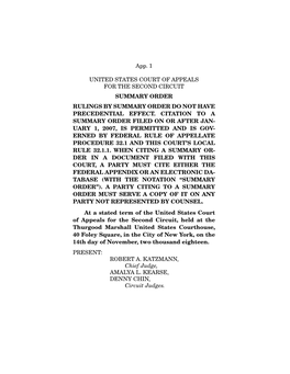 App. 1 UNITED STATES COURT of APPEALS for the SECOND