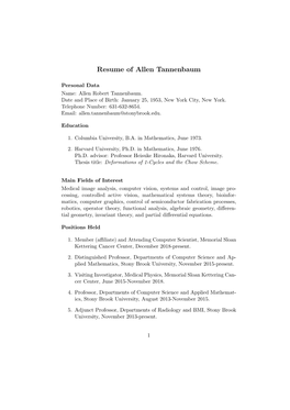 Resume of Allen Tannenbaum