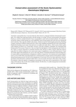 Conservation Assessment of the Sooty Oystercatcher Haematopus Fuliginosus