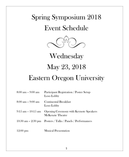 Spring Symposium 2018 Event Schedule Wednesday May 23