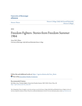 Stories from Freedom Summer 1964 Anna Mccollum University of Mississippi