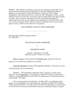 2009-024, STATE of NEW HAMPSHIRE V. ELIZABETH FLOOD