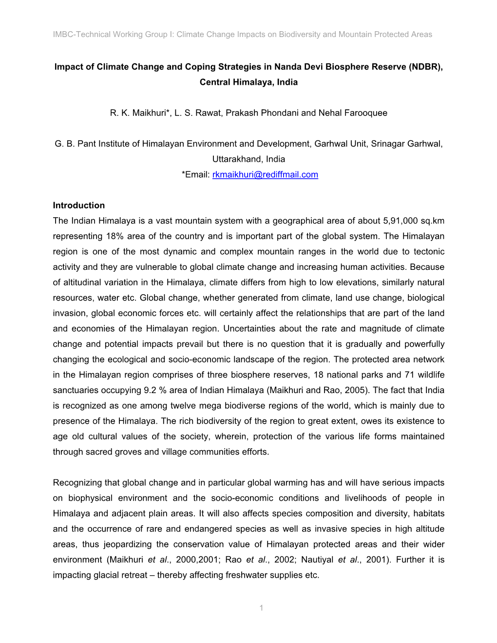 Impact of Climate Change and Coping Strategies in Nanda Devi Biosphere Reserve (NDBR), Central Himalaya, India