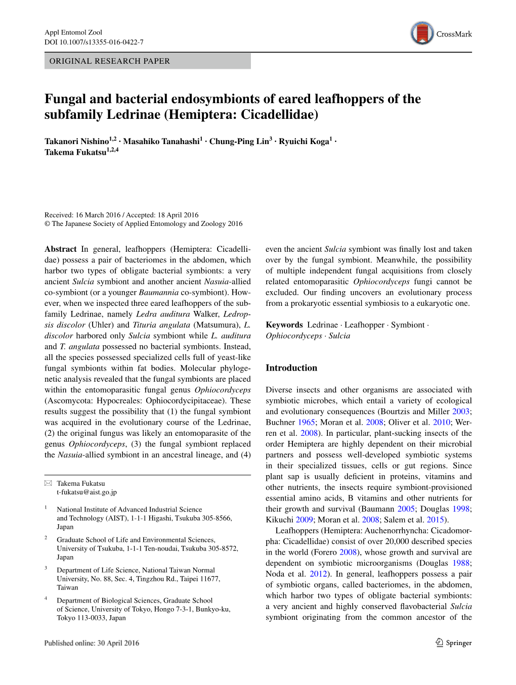 Fungal and Bacterial Endosymbionts of Eared Leafhoppers of the Subfamily Ledrinae (Hemiptera: Cicadellidae)