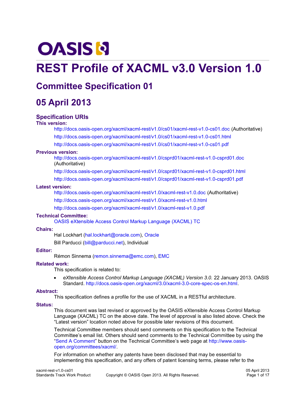 REST Profile of XACML V3.0 Version 1.0