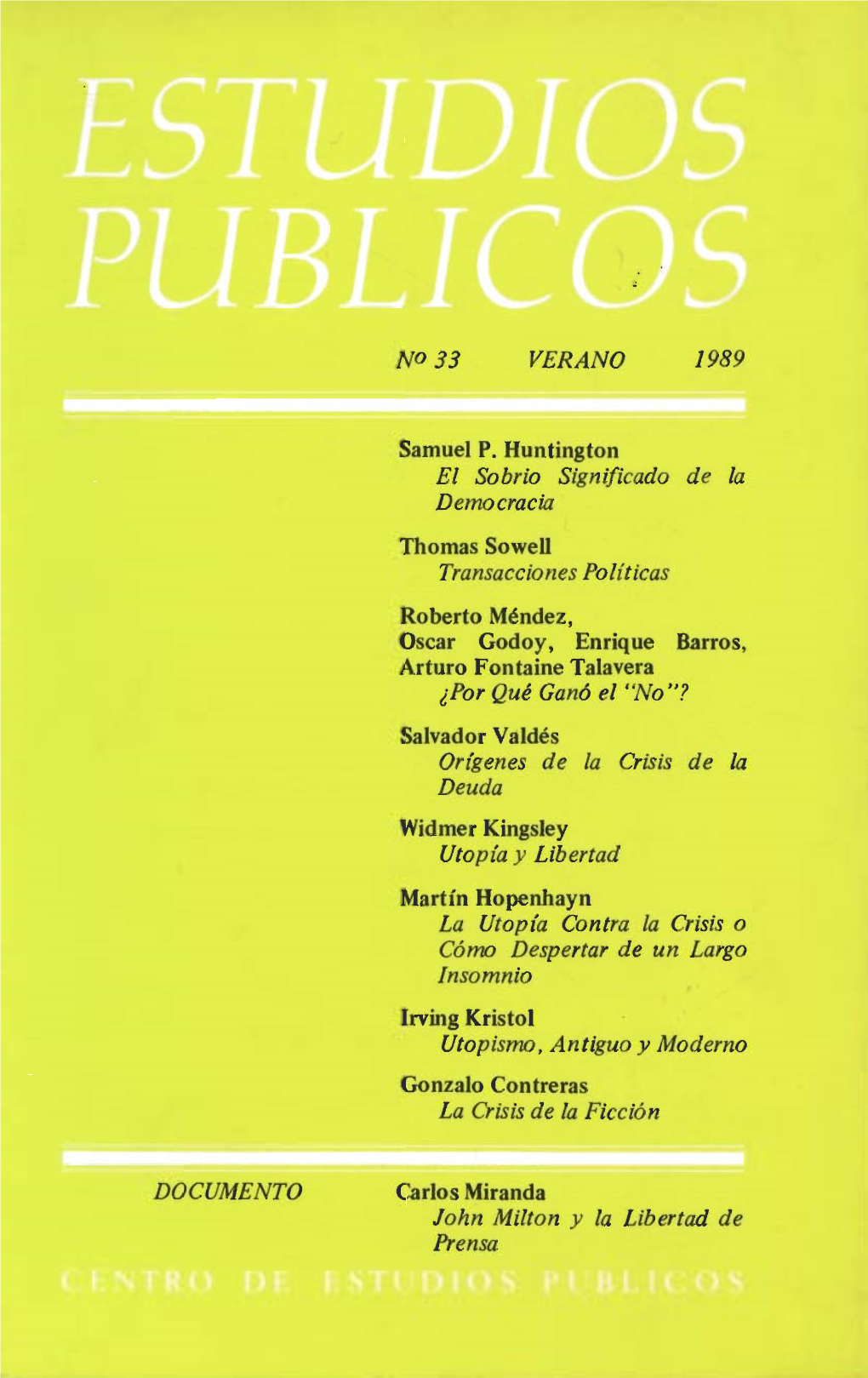 Estudios Públicos N° 33. 1989