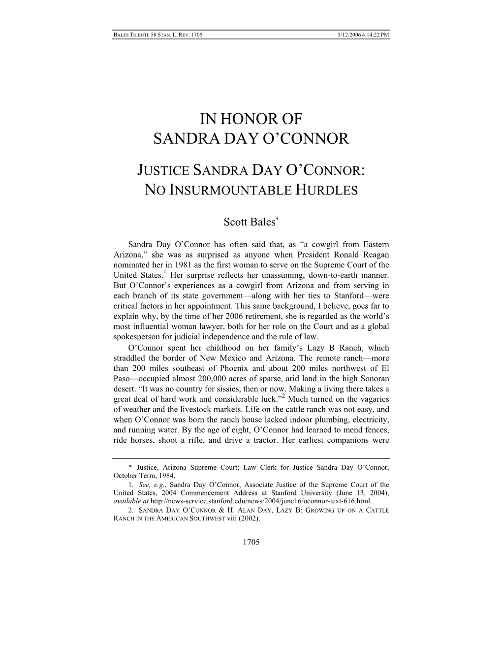 In Honor of Sandra Day O'connor