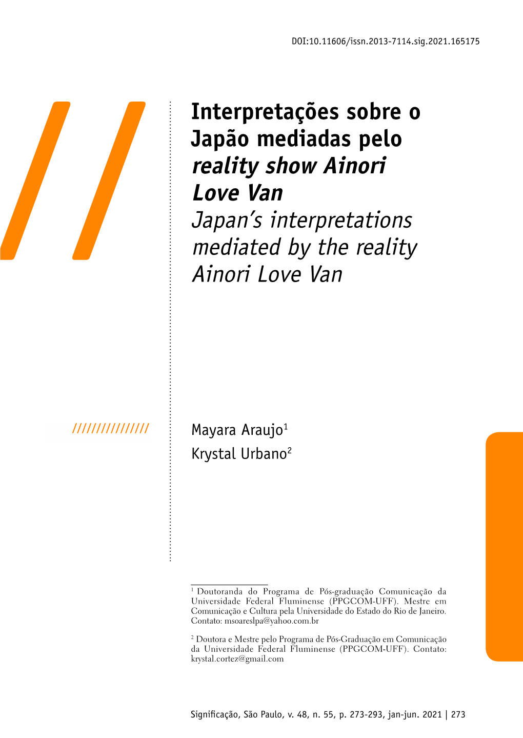 Interpretações Sobre O Japão Mediadas Pelo Reality Show Ainori Love Van Japan’S Interpretations // Mediated by the Reality Ainori Love Van