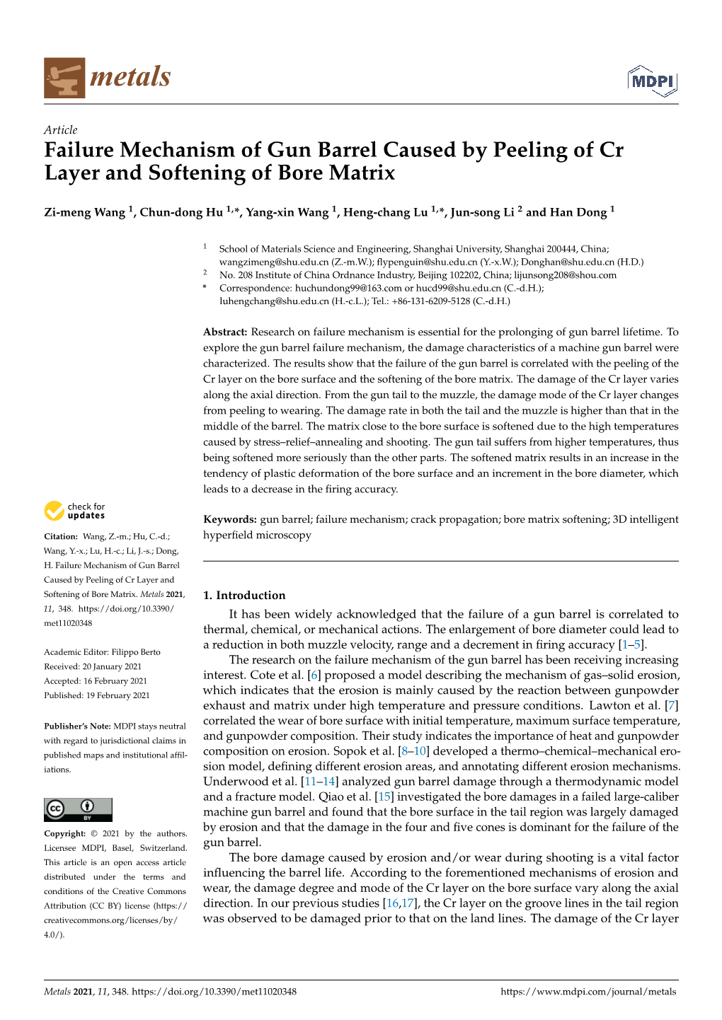 Failure Mechanism of Gun Barrel Caused by Peeling of Cr Layer and Softening of Bore Matrix