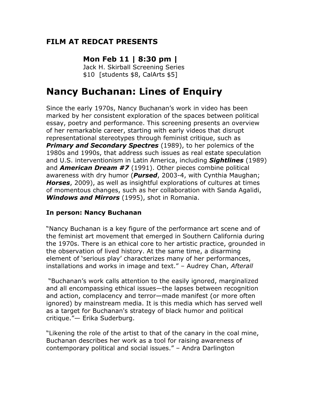 Nancy Buchanan: Lines of Enquiry