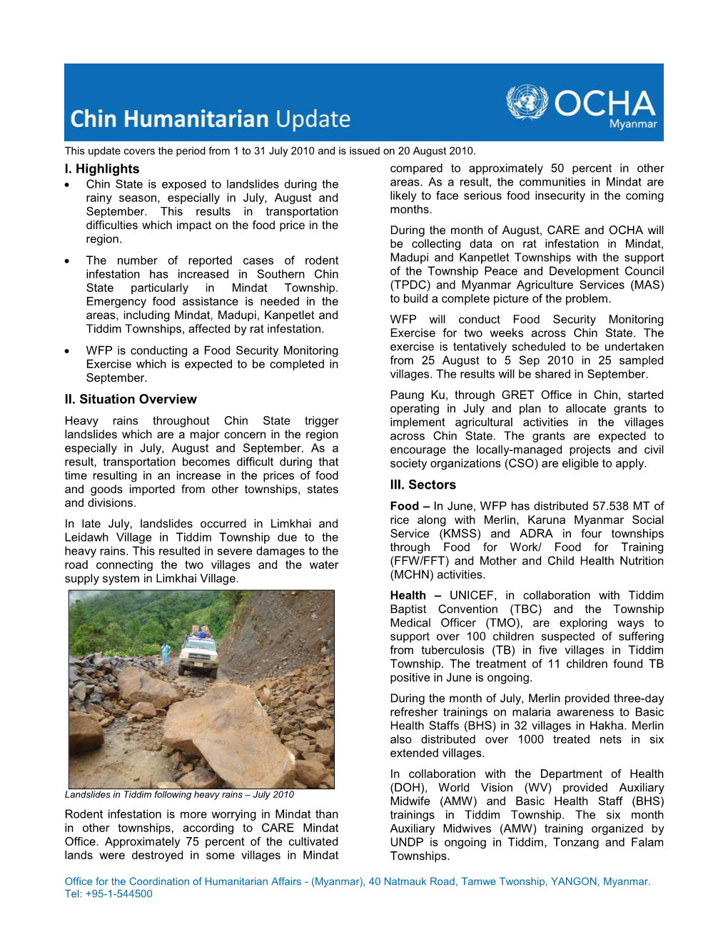 UNAMA Civil Military Weekly Report