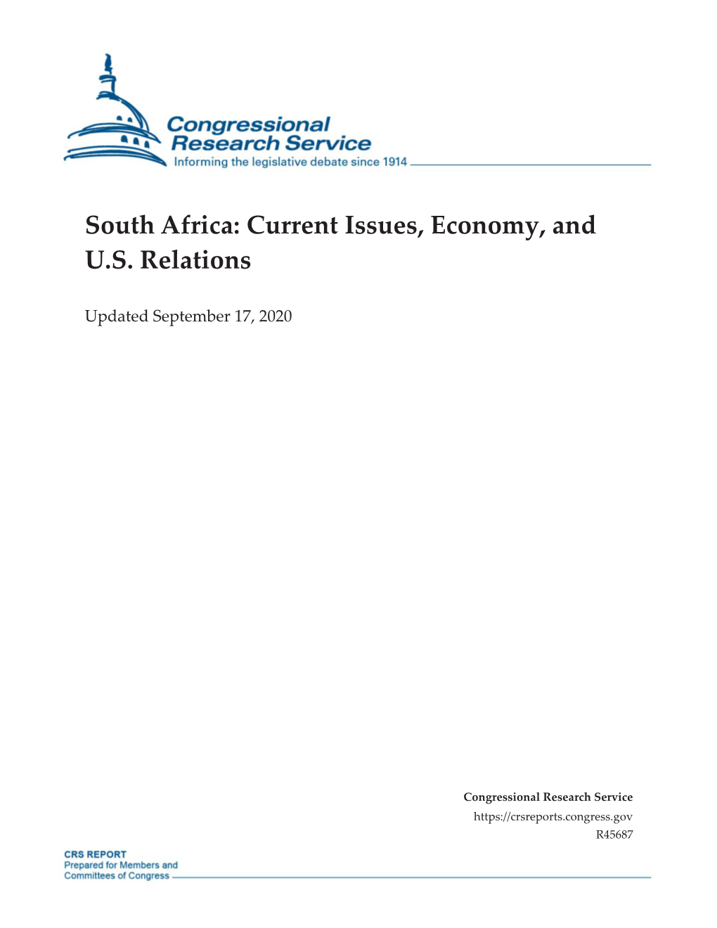 South Africa: Current Issues, Economy, and U.S