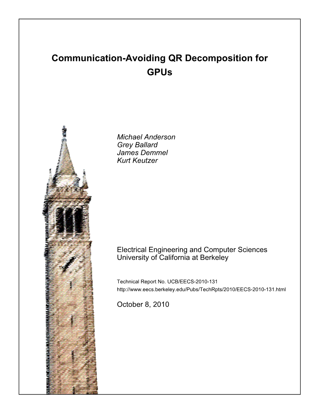 Communication-Avoiding QR Decomposition for Gpus