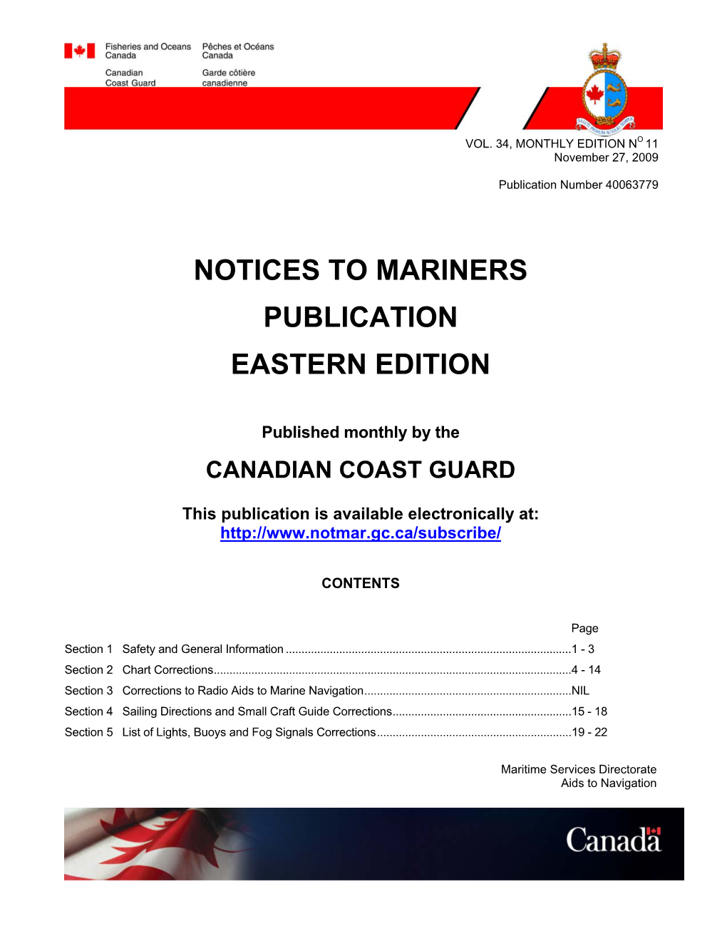 Notices to Mariners Publication Eastern Edition