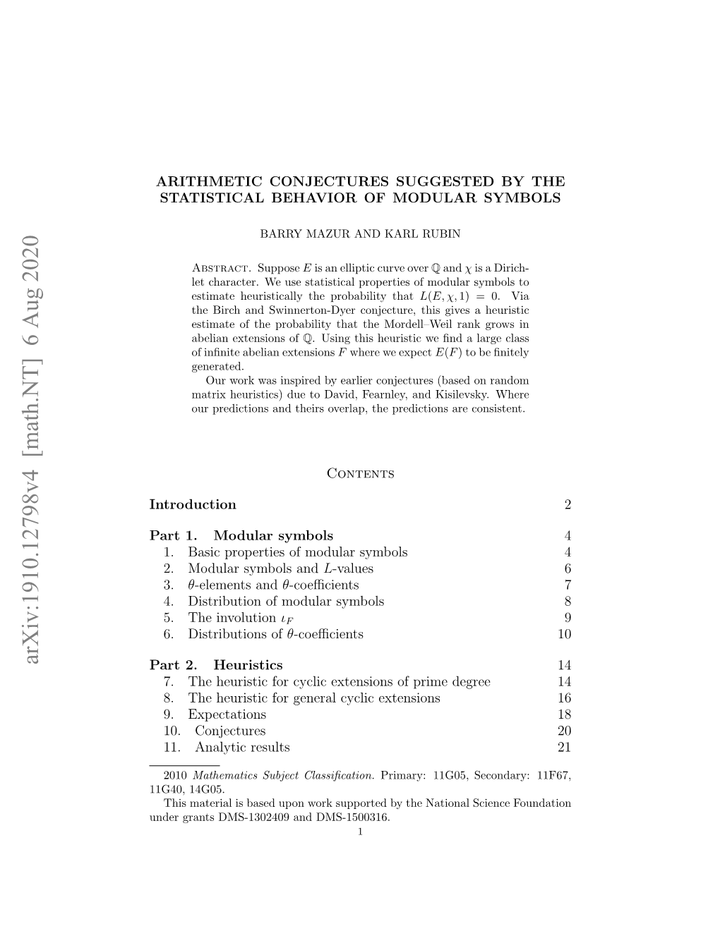 Arithmetic Conjectures Suggested by the Statistical Behavior of Modular Symbols