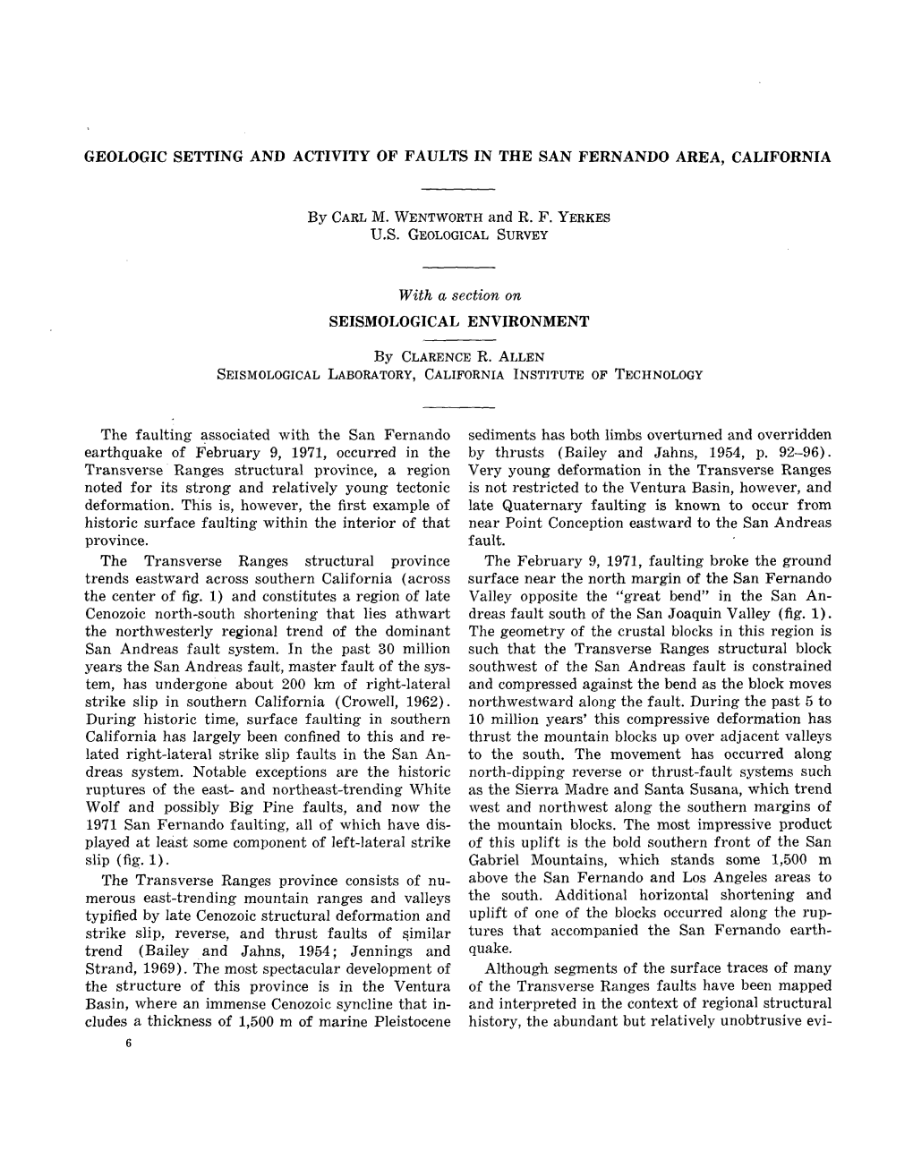 Geologic Setting and Activity of Faults in the San Fernando Area, California