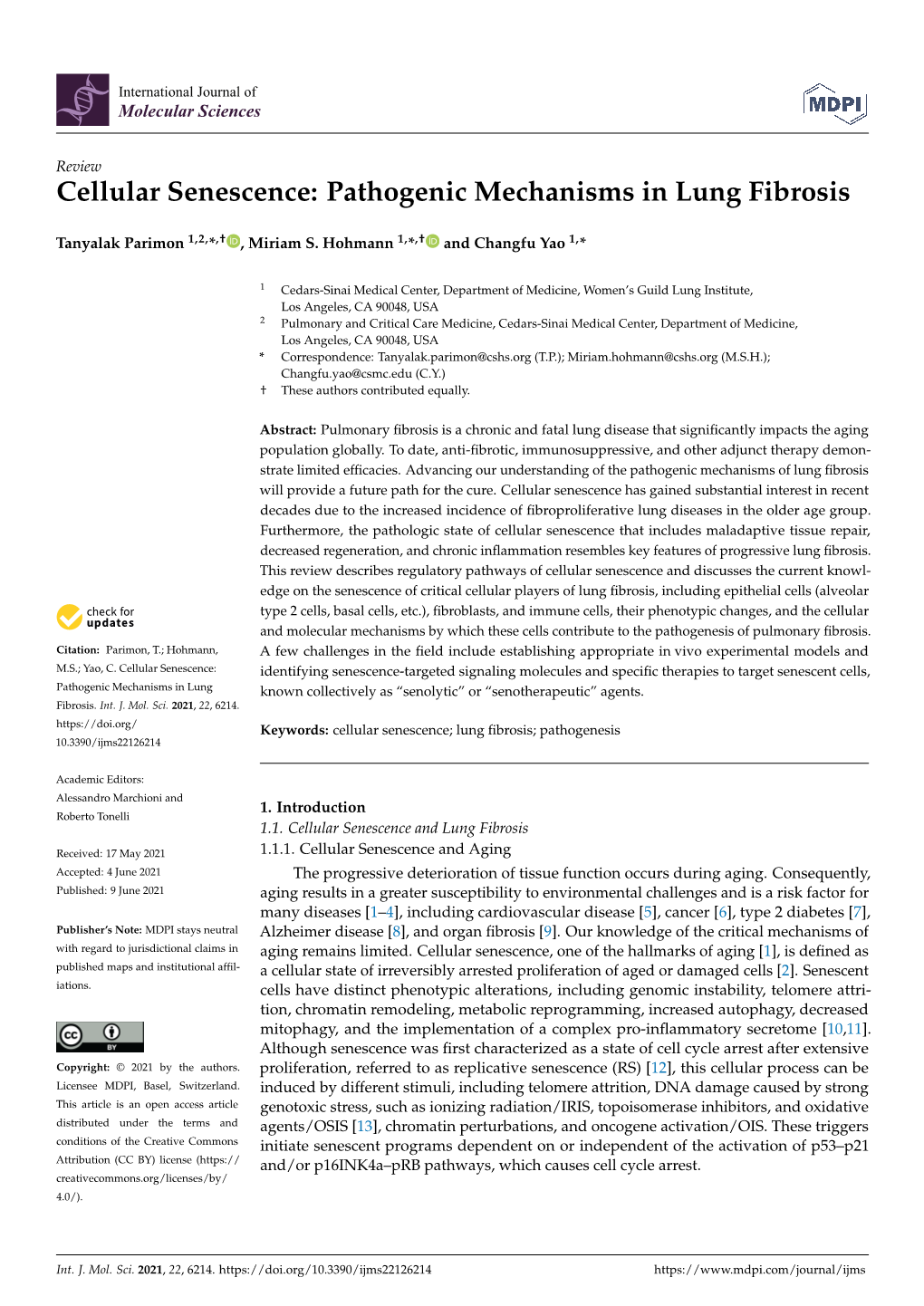 Cellular Senescence: Pathogenic Mechanisms in Lung Fibrosis