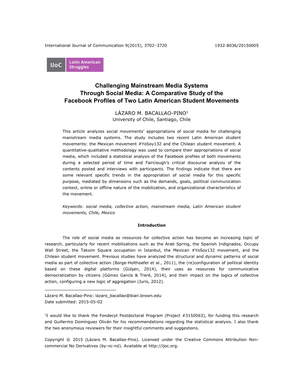 Challenging Mainstream Media Systems Through Social Media: a Comparative Study of the Facebook Profiles of Two Latin American Student Movements