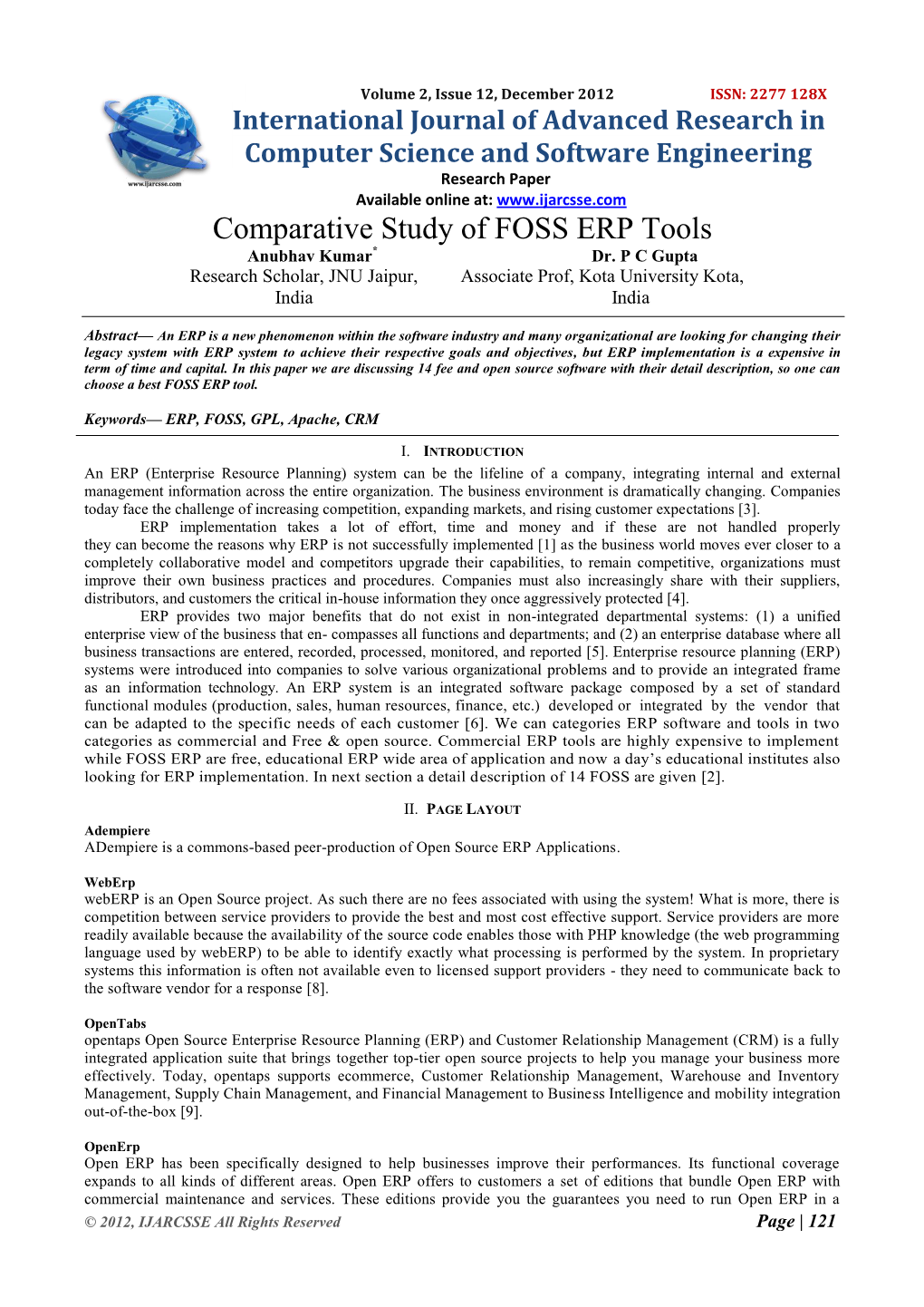 Comparative Study of FOSS ERP Tools Anubhav Kumar* Dr