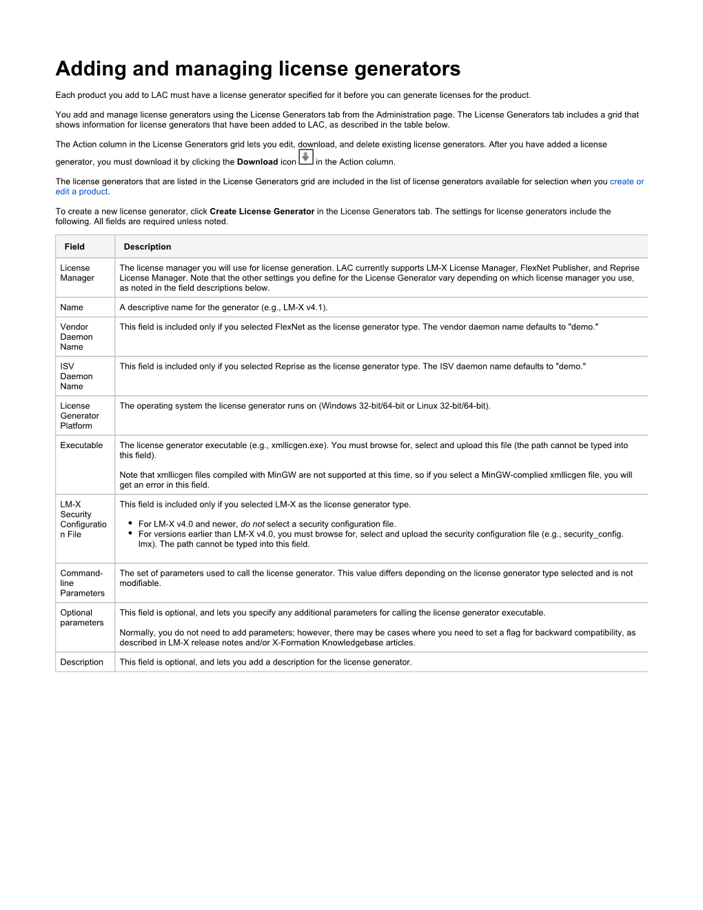 Adding and Managing License Generators