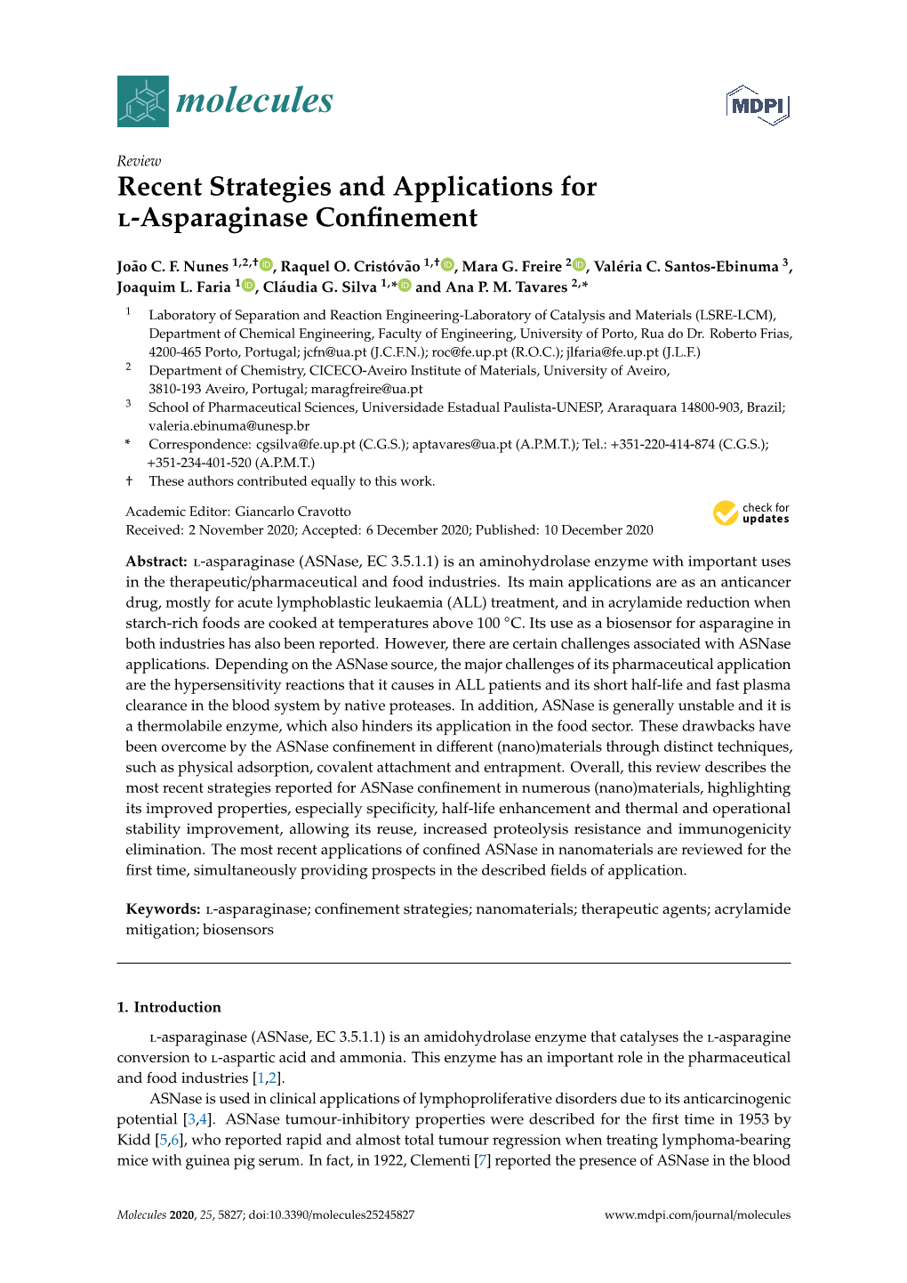 Recent Strategies and Applications for L-Asparaginase Confinement