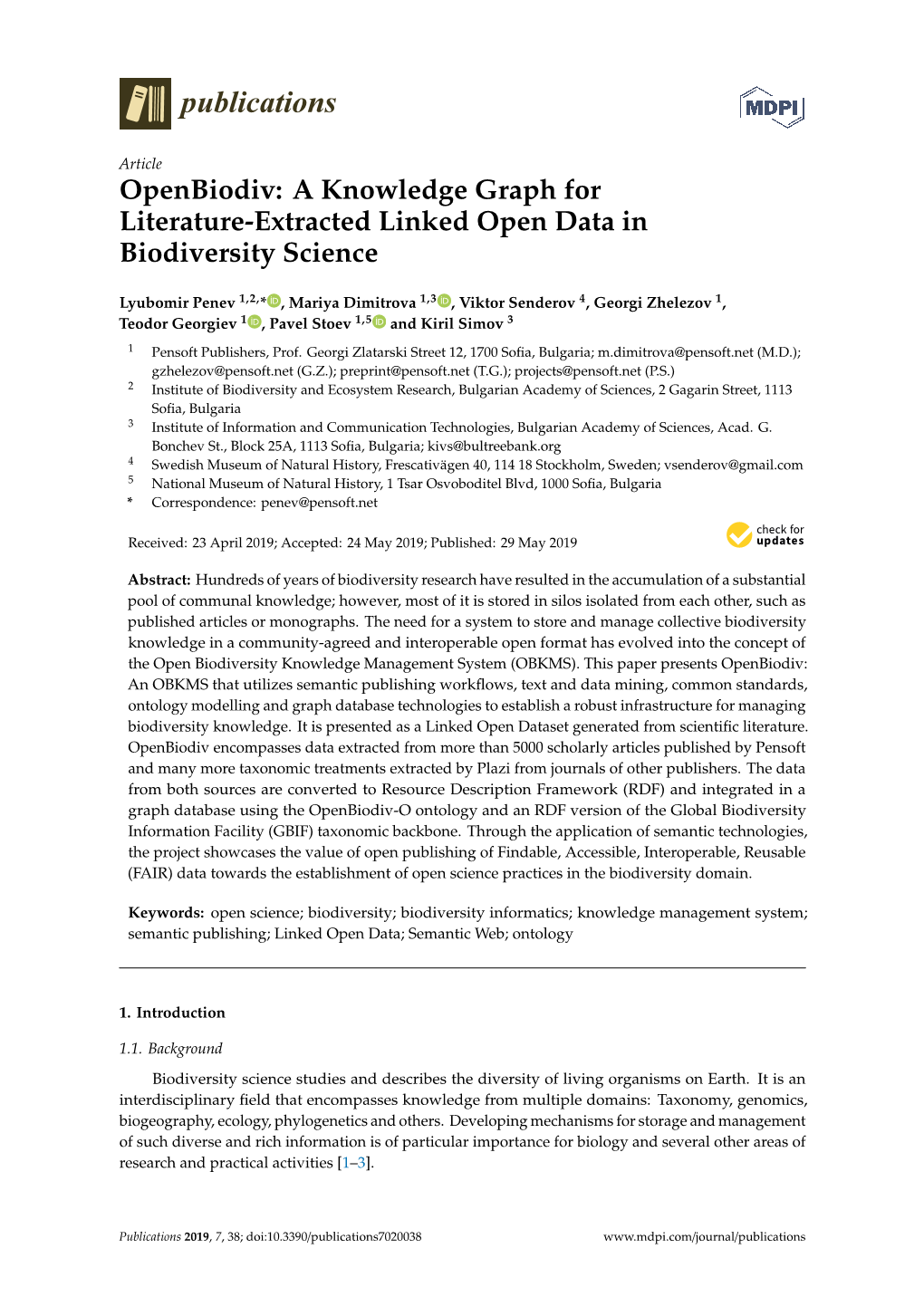 A Knowledge Graph for Literature-Extracted Linked Open Data in Biodiversity Science