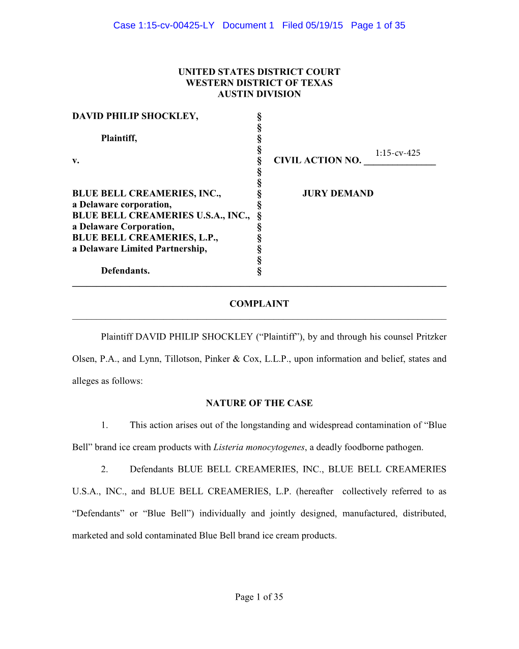 Page 1 of 35 UNITED STATES DISTRICT COURT WESTERN