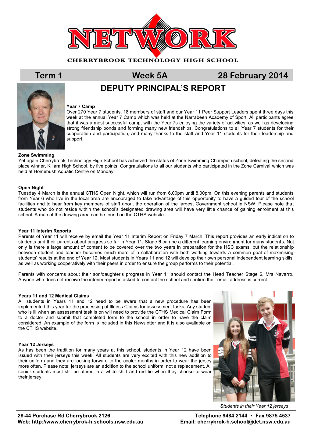 Term 1 Week 5A 28 February 2014 DEPUTY PRINCIPAL's REPORT