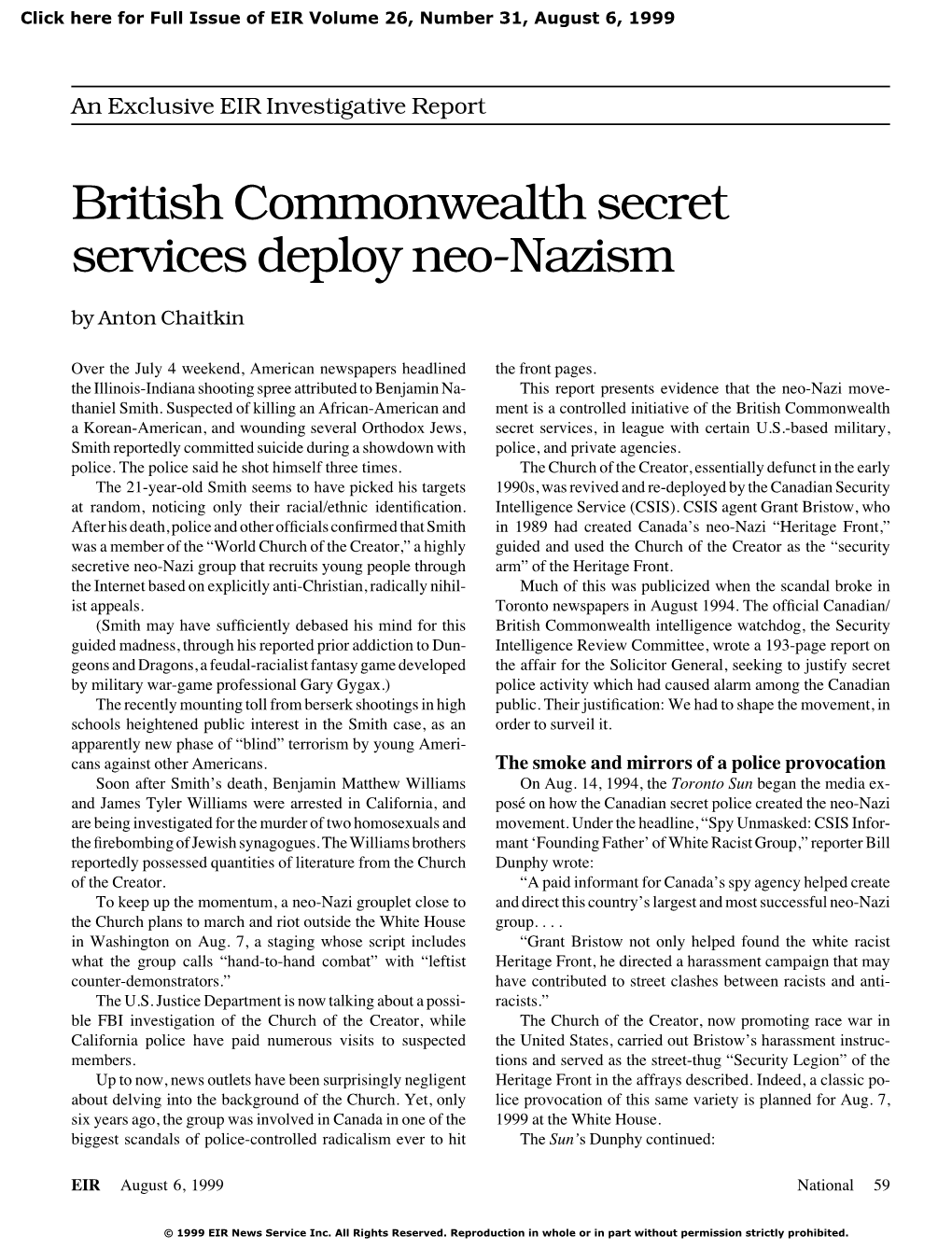 British Commonwealth Secret Services Deploy Neo-Nazism