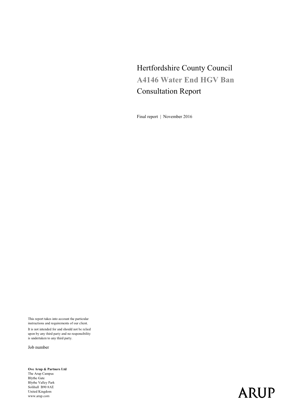 Hertfordshire County Council A4146 Water End HGV Ban Consultation Report