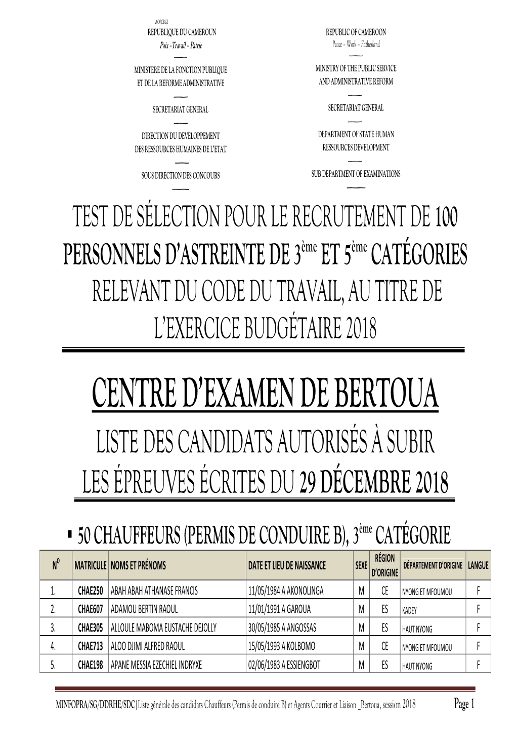 Centre D'examen De Bertoua