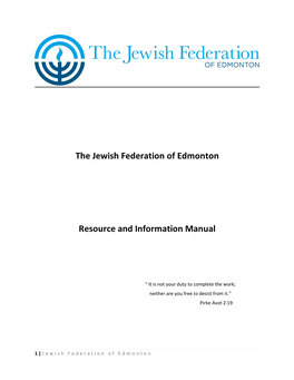 The Jewish Federation of Edmonton Resource and Information Manual