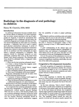 Radiology in the Diagnosis of Oral Pathology in Children Henry M