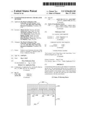 (12) United States Patent (Io) Patent No.: US 9,526,824 B2 Ferrari Et Al