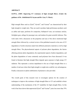 ABSTRACT GUPTA, AMIT. Improving UV Resistance of High Strength Fibers