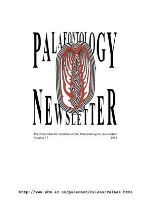 Newsletter for Members of the Palaeontological Associationr Number 37 1998